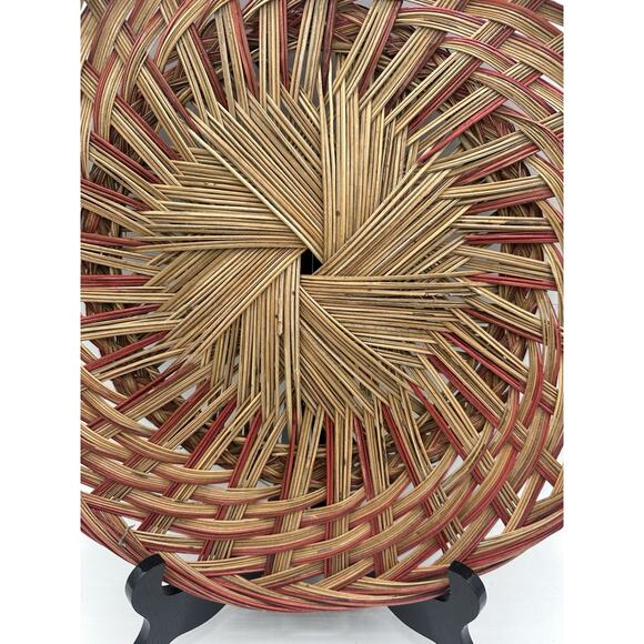Rare Vintage Boho Red And Brown Rattan Wicker Reed Basket Decor - Picture 4 of 7
